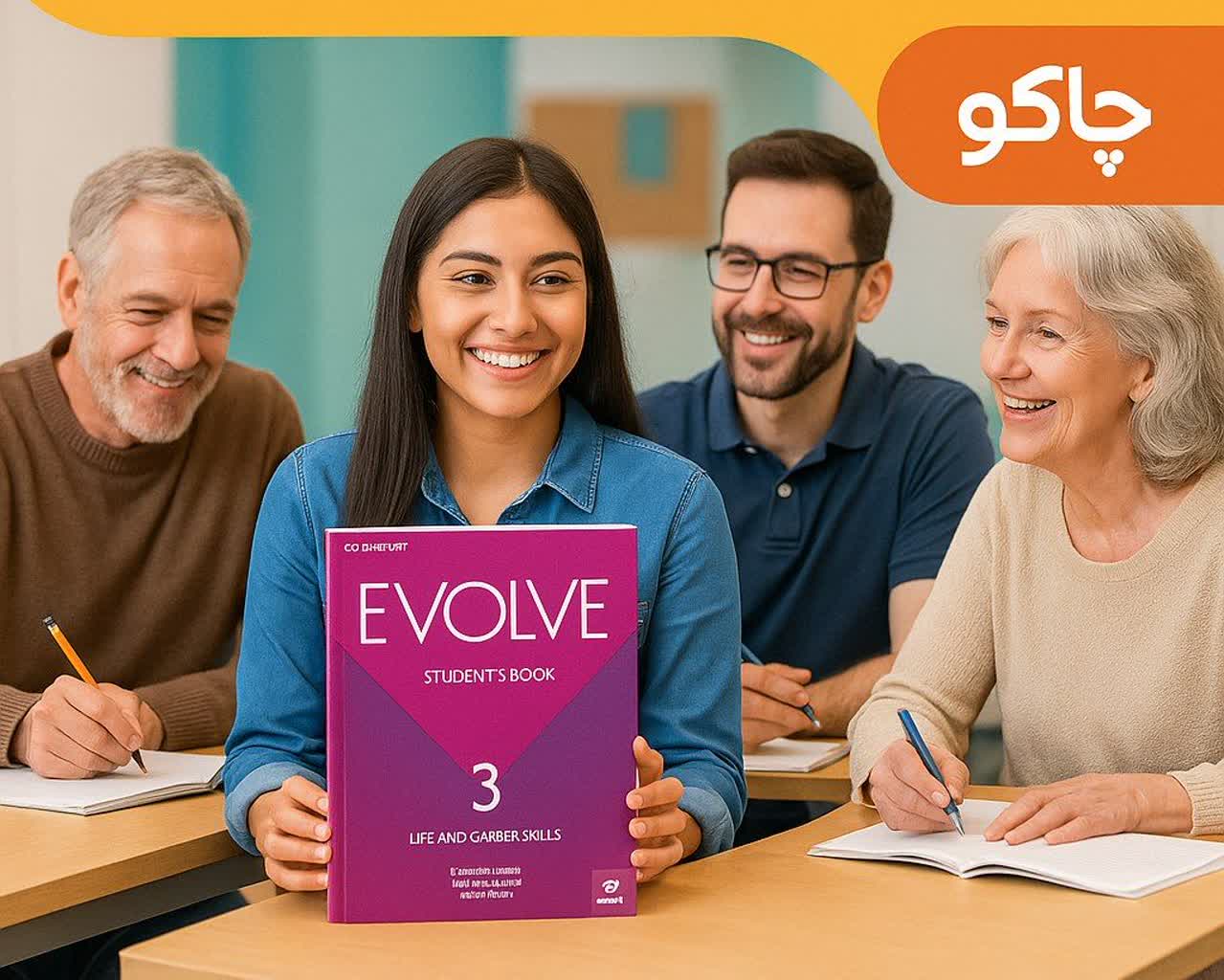 تصویر کتابهای آموزش زبان انگلیسی مجموعه Evolve در محیط آموزشی موسسه چاکو